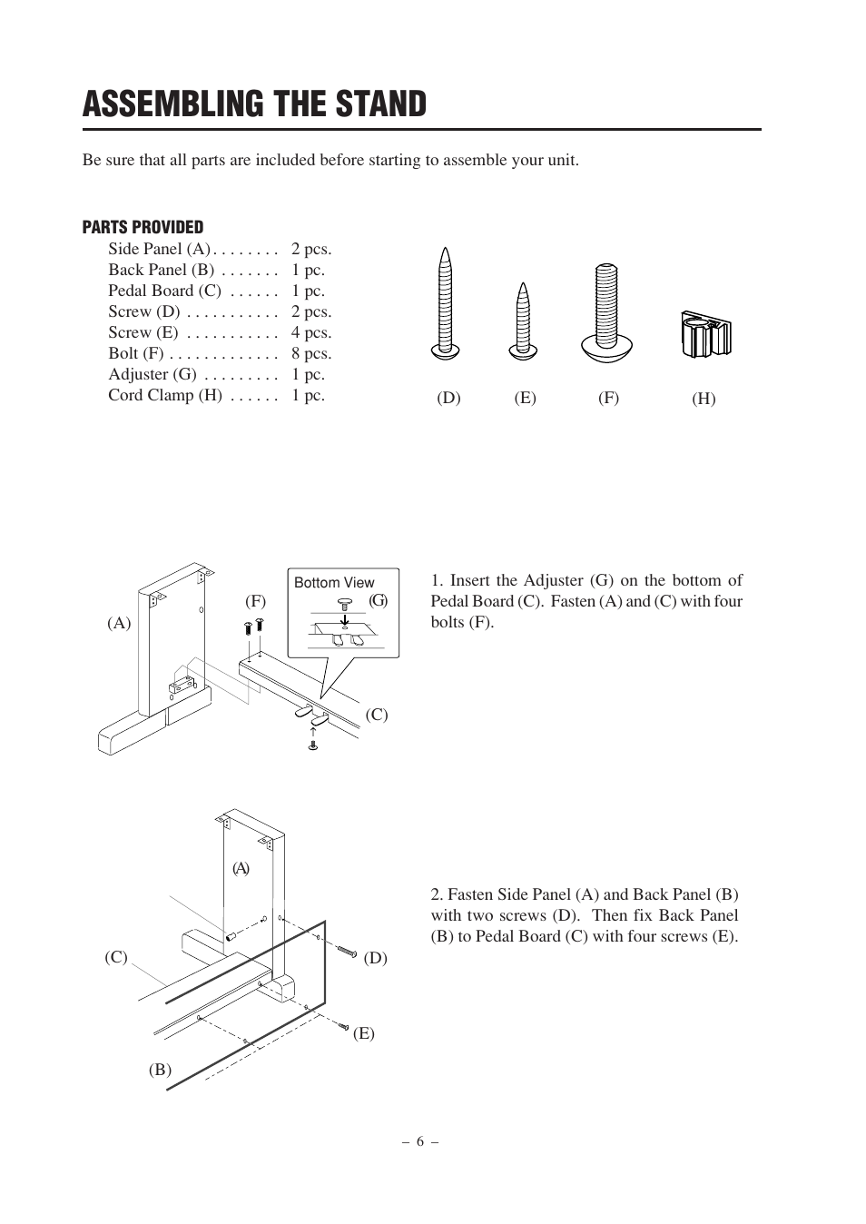 Assembling the stand | Kawai DP100 User Manual | Page 6 / 22