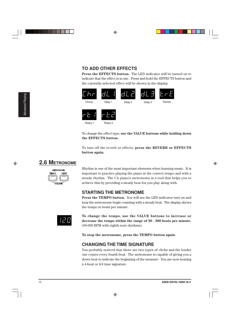 Starting the metronome, Changing the time signature | Kawai CA-X User Manual | Page 14 / 52