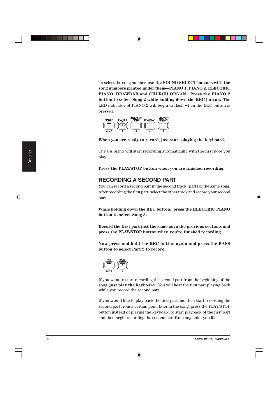 Recording a second part | Kawai CA-X User Manual | Page 18 / 52