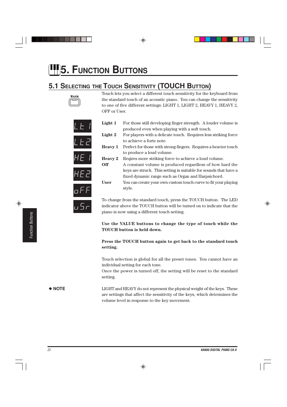 Unction, Uttons, Touch b | Kawai CA-X User Manual | Page 26 / 52