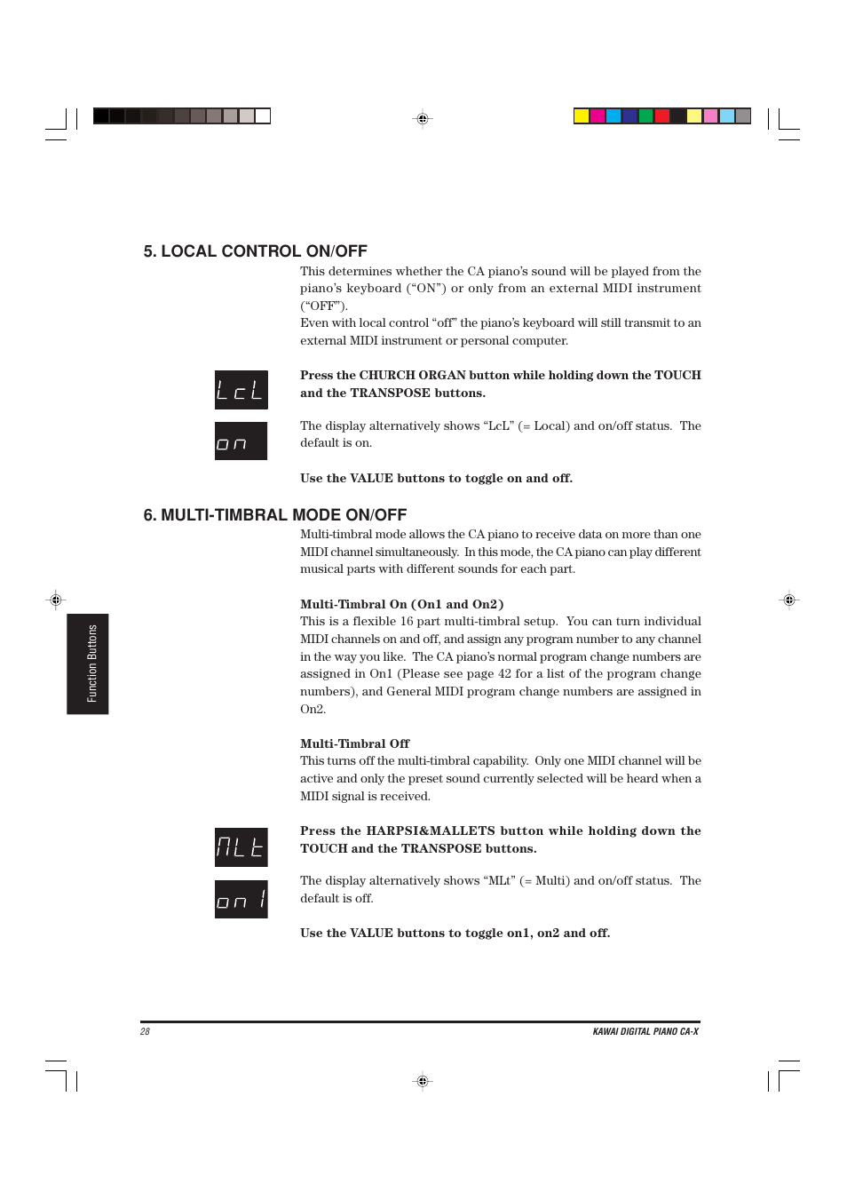 Local control on/off, Multi-timbral mode on/off | Kawai CA-X User Manual | Page 32 / 52