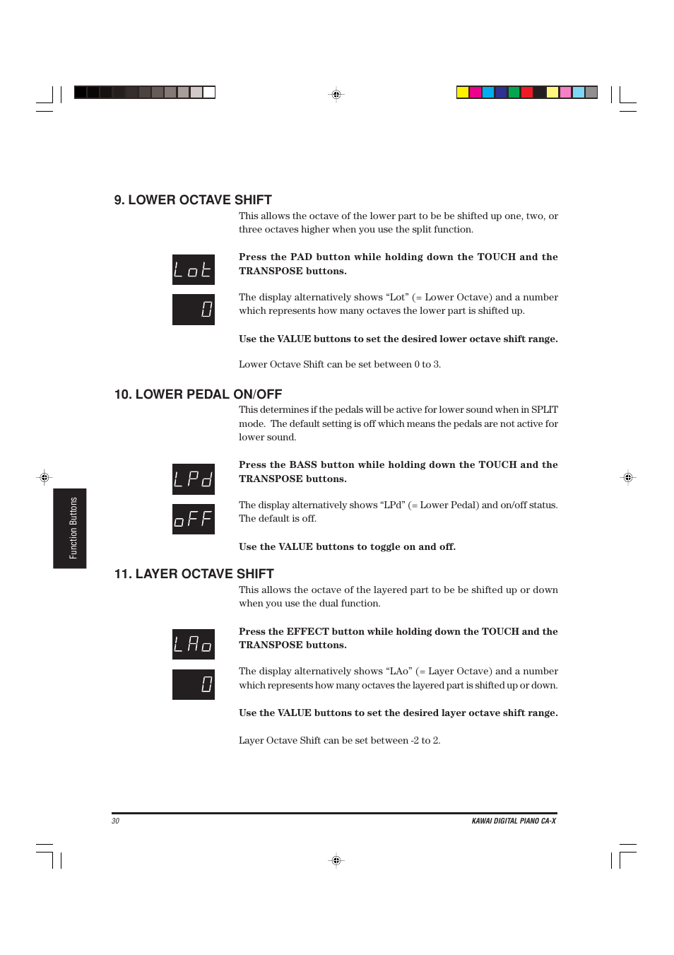 Lower octave shift, Lower pedal on/off, Layer octave shift | Kawai CA-X User Manual | Page 34 / 52