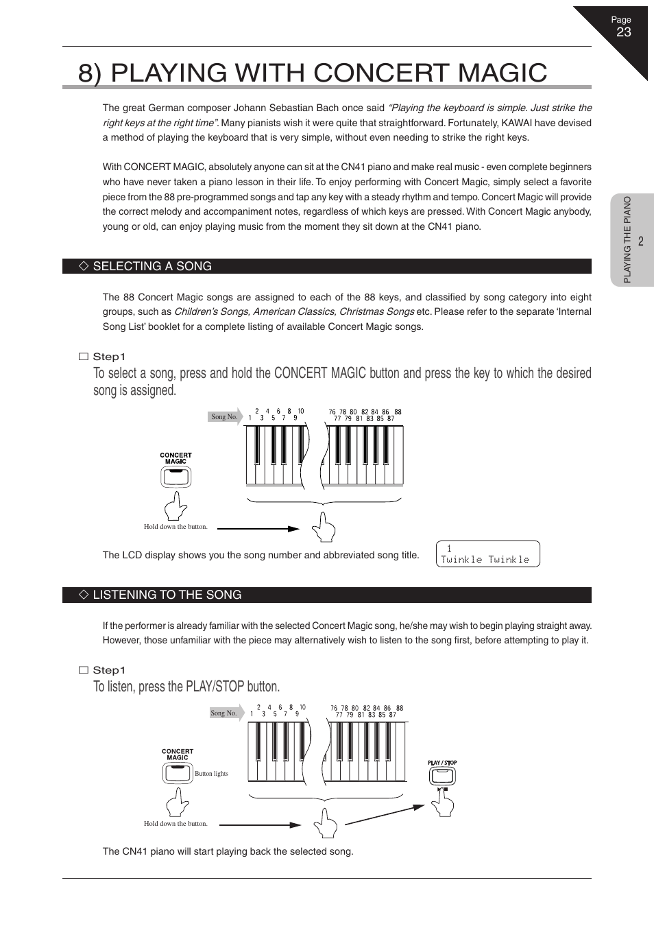 8) playing with concert magic | Kawai CN41 User Manual | Page 23 / 80