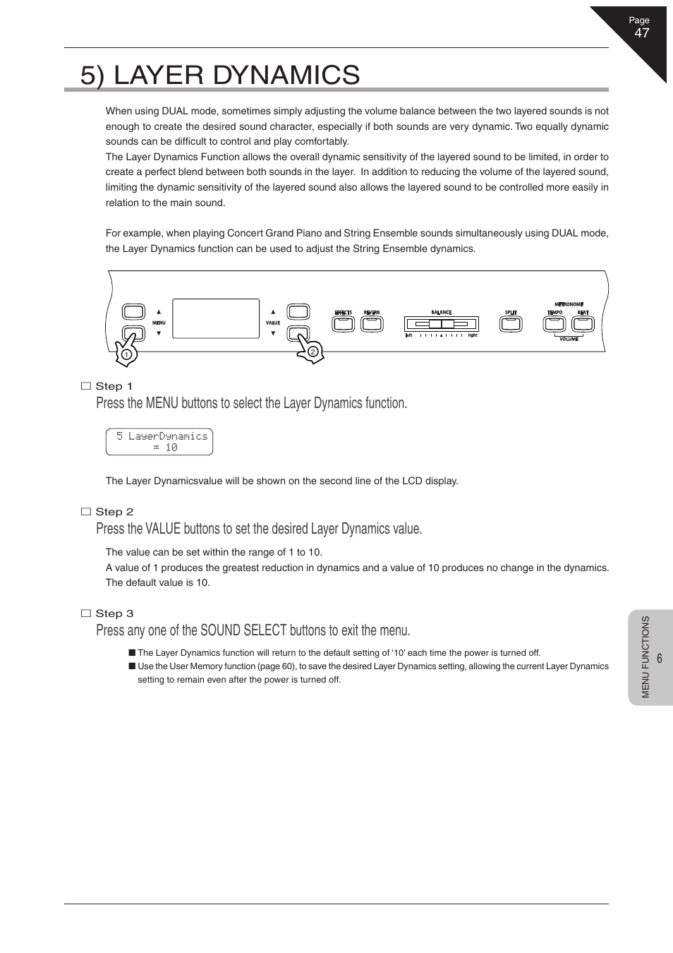 5) layer dynamics | Kawai CN41 User Manual | Page 47 / 80