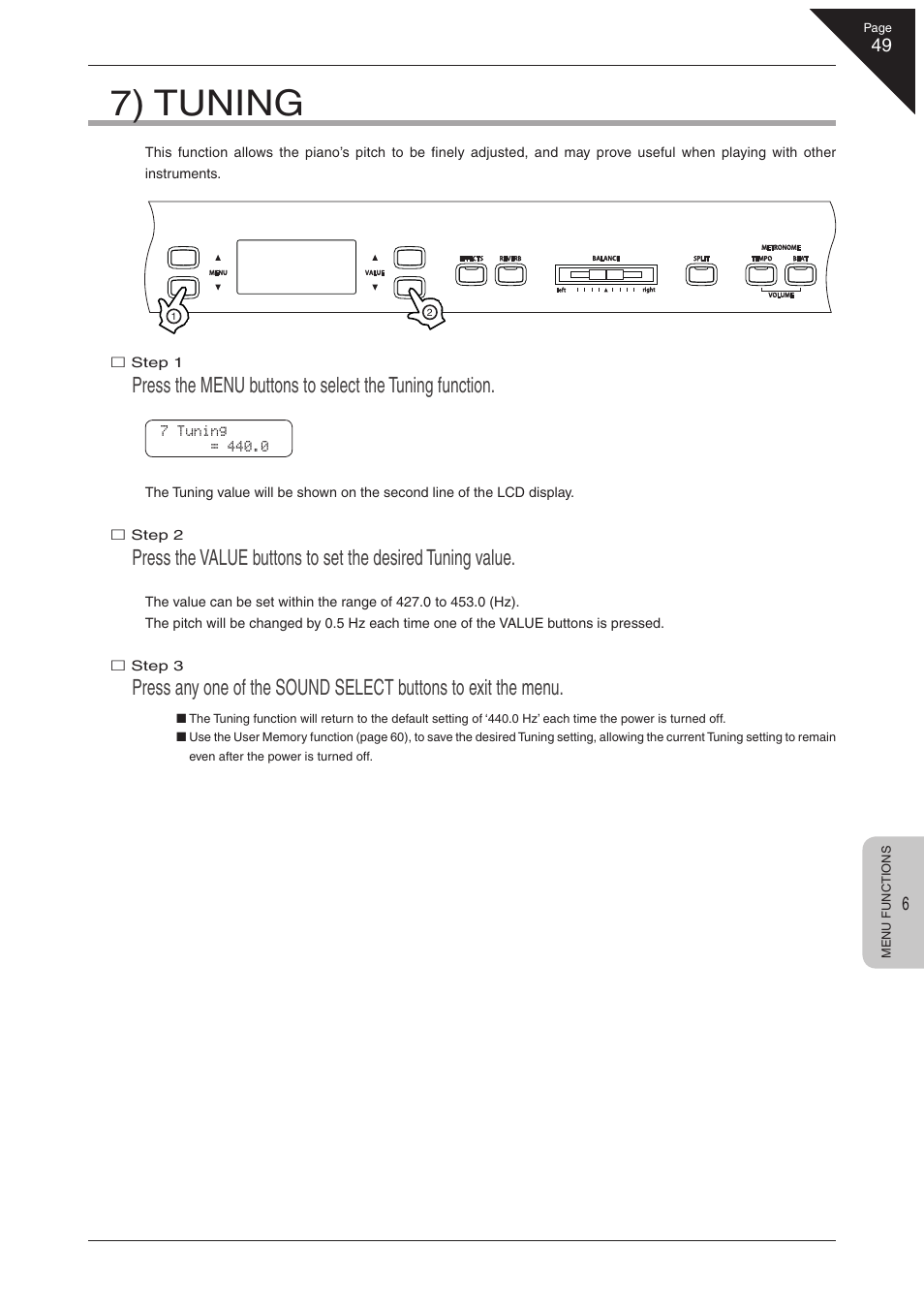 7) tuning | Kawai CN41 User Manual | Page 49 / 80