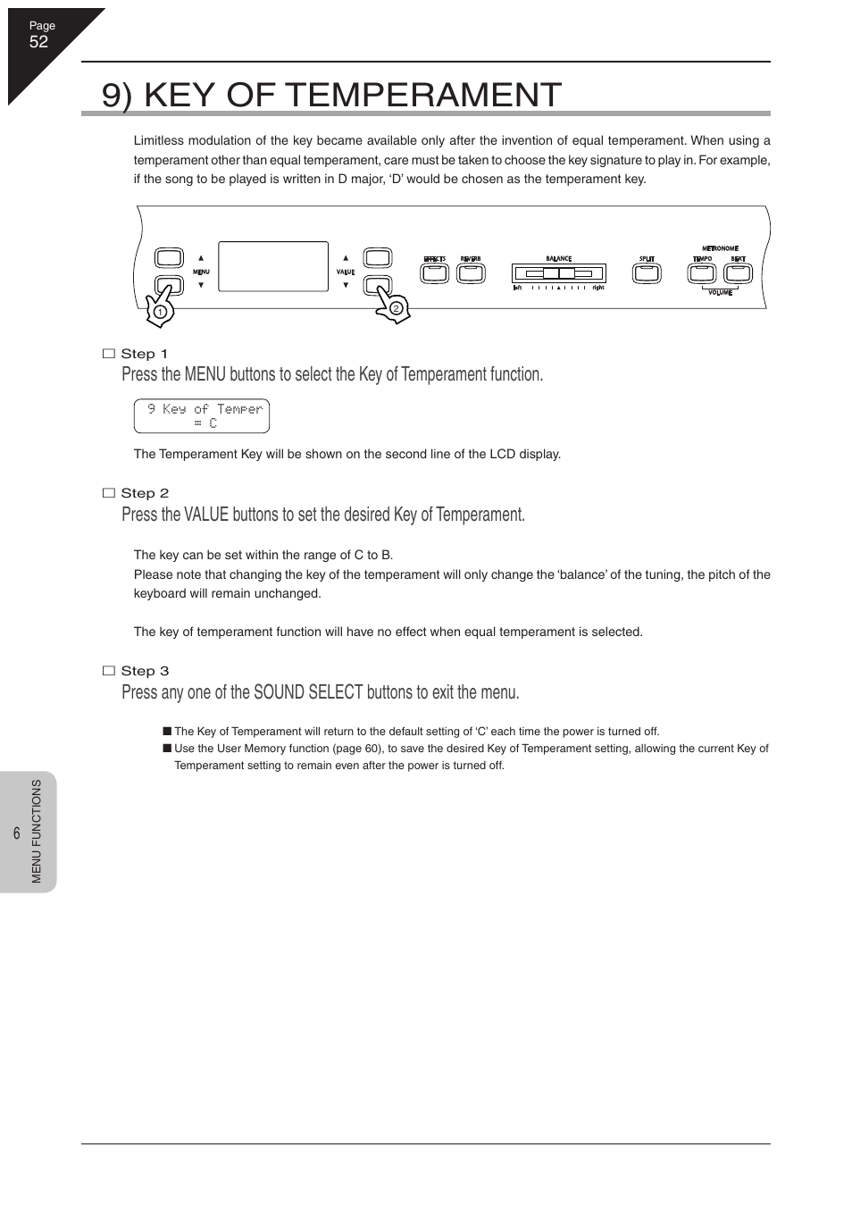 9) key of temperament | Kawai CN41 User Manual | Page 52 / 80