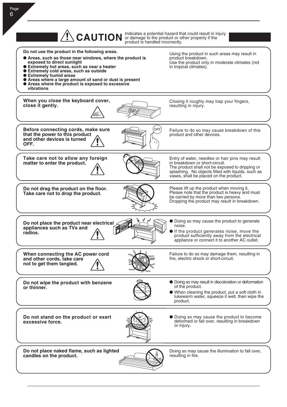 Caution | Kawai CN41 User Manual | Page 6 / 80