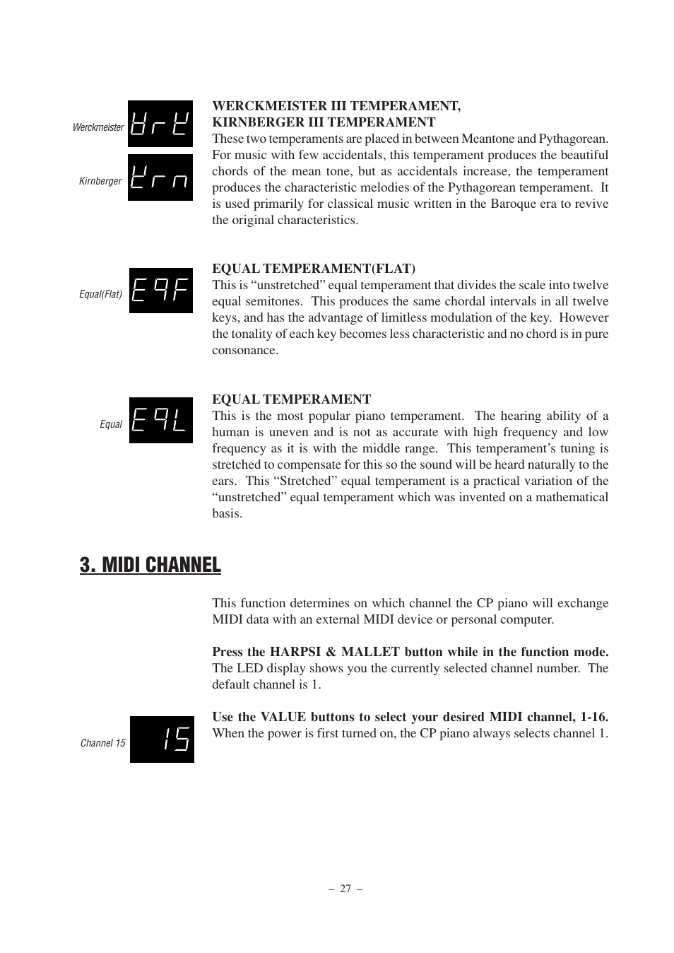 Midi channel | Kawai CP67 User Manual | Page 27 / 36