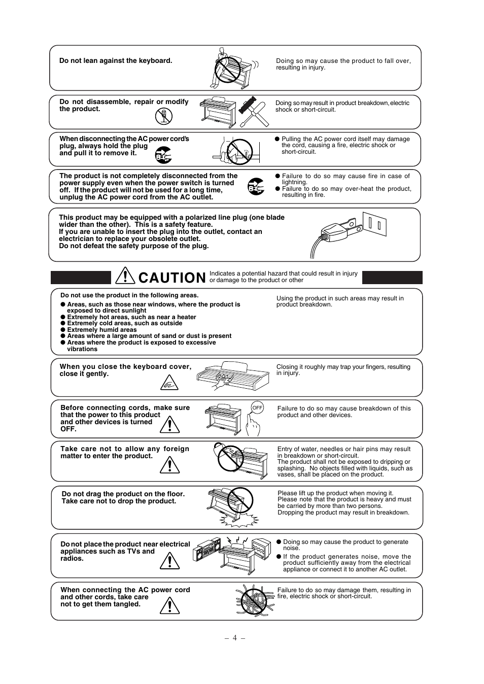 Caution | Kawai CP67 User Manual | Page 4 / 36