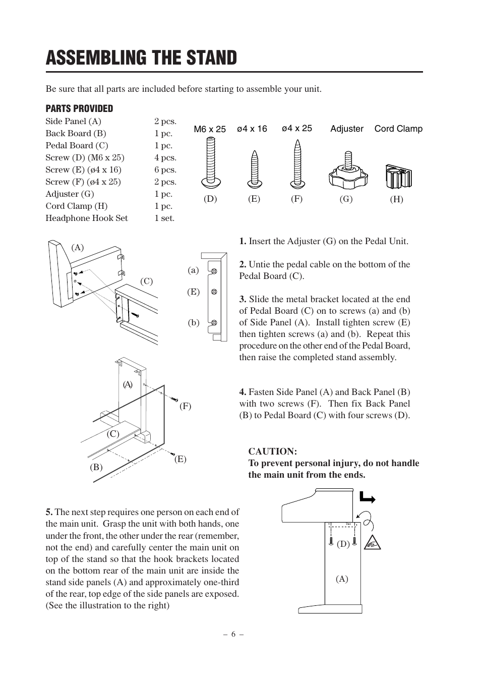 Assembling the stand | Kawai CP67 User Manual | Page 6 / 36