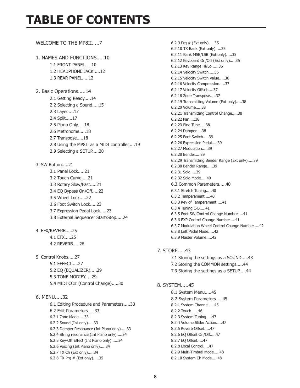 Kawai Professional Stage Piano MP8II User Manual | Page 8 / 76