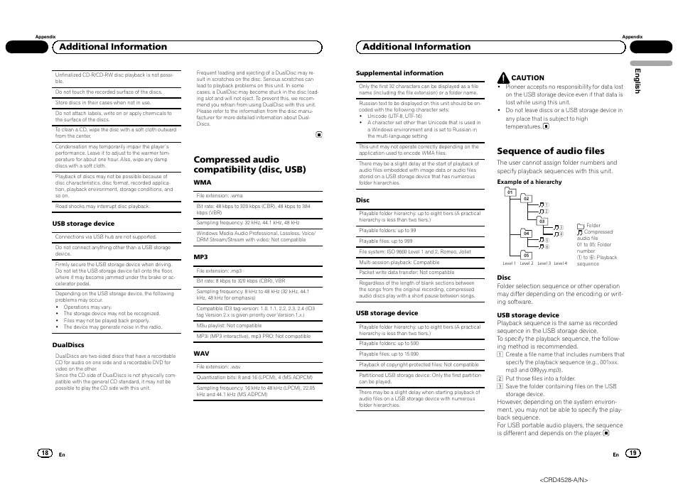 Compressed audio compatibility (disc, usb), Additional information, Sequence of audio files | Pioneer DEH-2300UB User Manual | Page 10 / 84