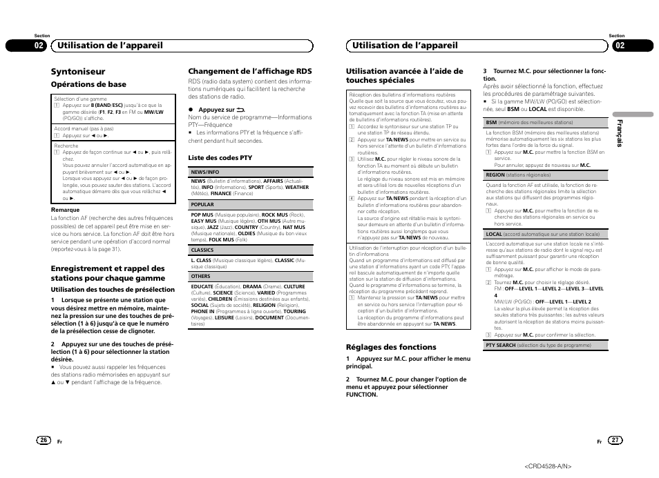 Syntoniseur, 02 utilisation de l ’appareil | Pioneer DEH-2300UB User Manual | Page 14 / 84