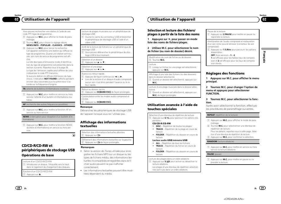 Cd/cd-r/cd-rw et périphériques de stockage usb, 02 utilisation de l ’appareil | Pioneer DEH-2300UB User Manual | Page 15 / 84