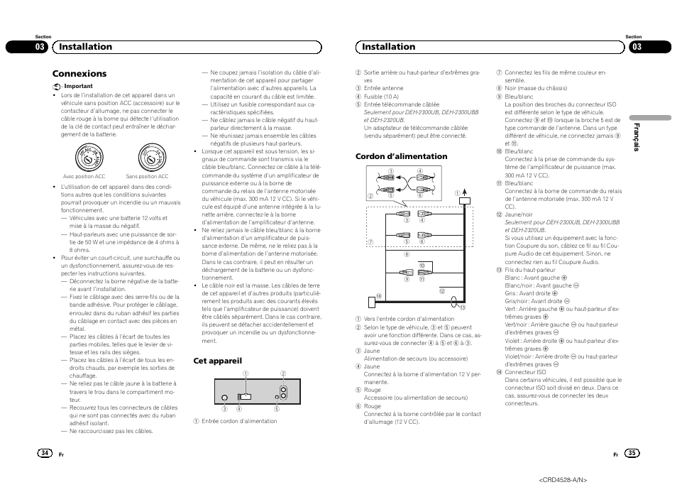 Connexions, 03 installation | Pioneer DEH-2300UB User Manual | Page 18 / 84