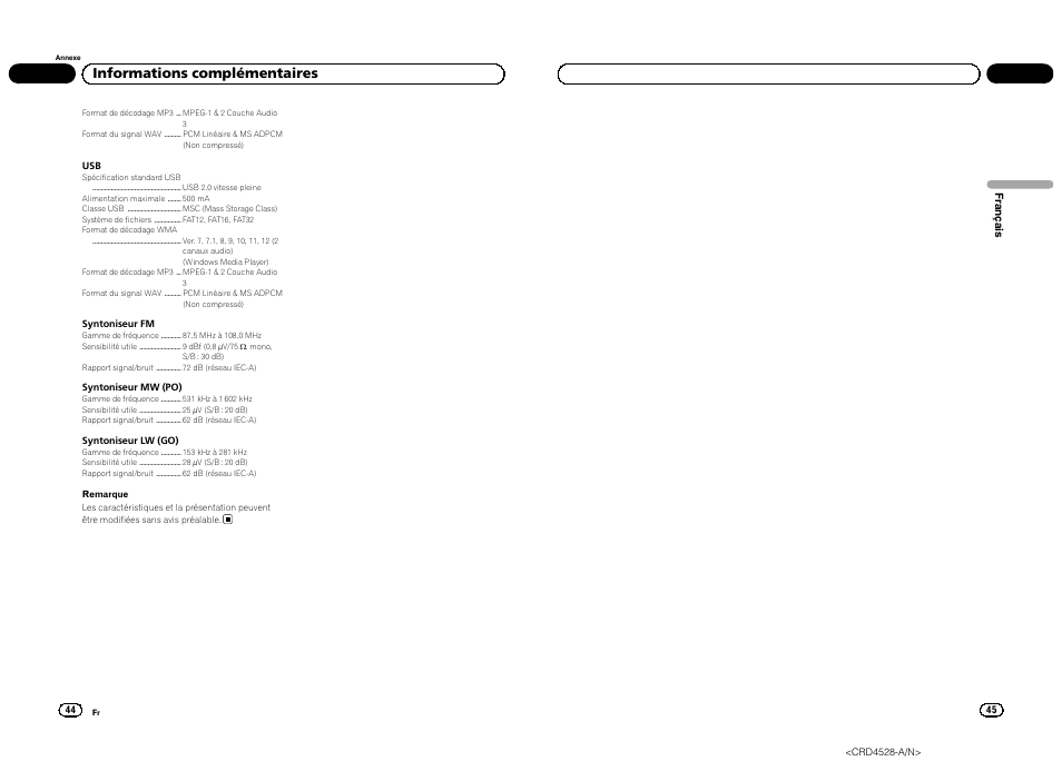 Informations complémentaires | Pioneer DEH-2300UB User Manual | Page 23 / 84