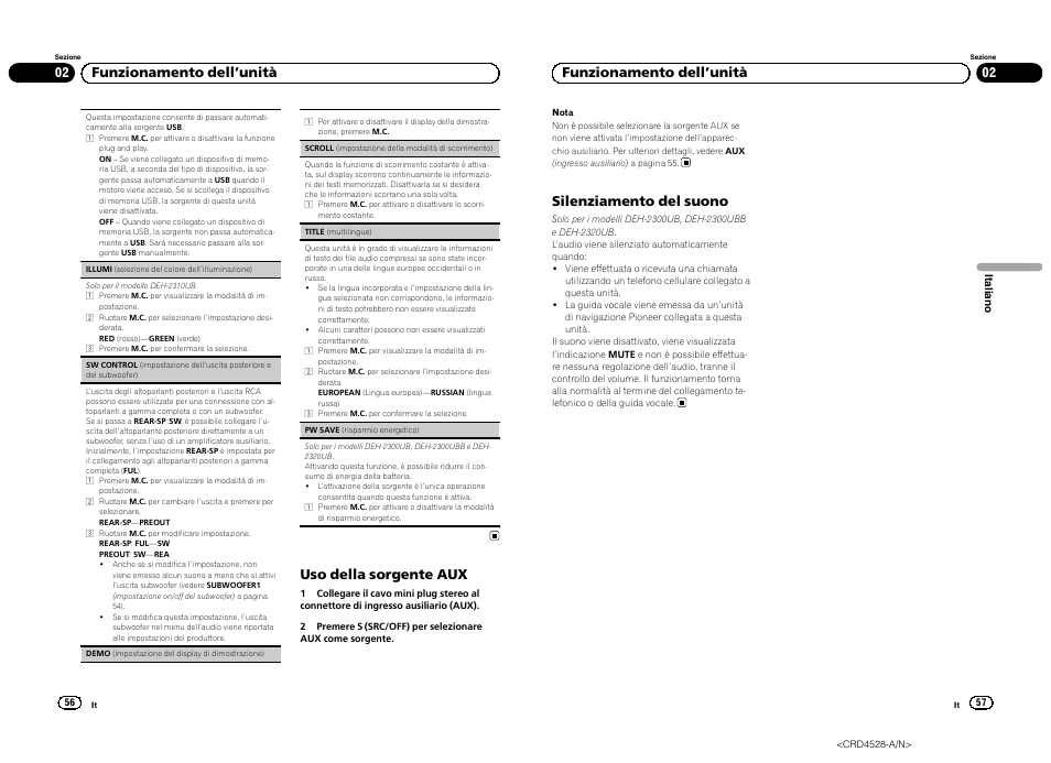 Uso della sorgente aux, 02 funzionamento dell ’unità, Silenziamento del suono | Pioneer DEH-2300UB User Manual | Page 29 / 84