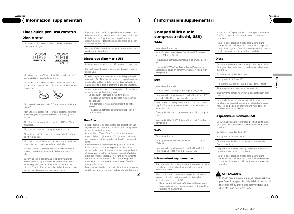 Linee guida per l ’uso corretto, Informazioni supplementari | Pioneer DEH-2300UB User Manual | Page 33 / 84