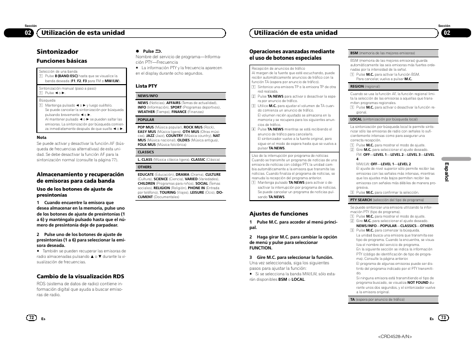 Sintonizador, 02 utilización de esta unidad | Pioneer DEH-2300UB User Manual | Page 37 / 84