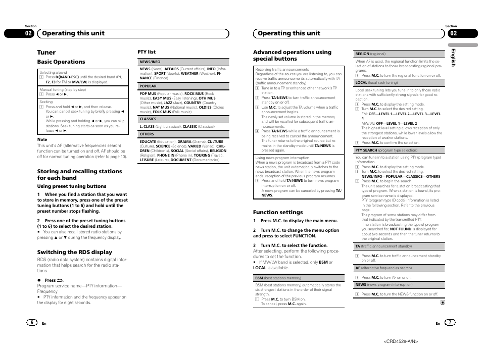 Tuner, 02 operating this unit | Pioneer DEH-2300UB User Manual | Page 4 / 84