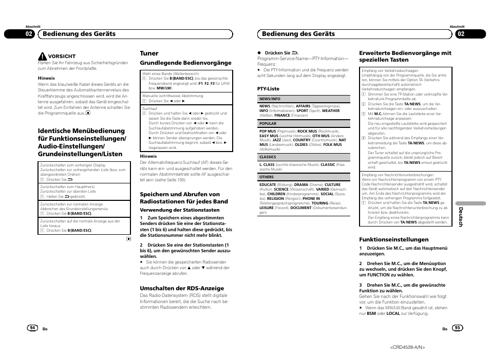 Tuner, 02 bedienung des geräts | Pioneer DEH-2300UB User Manual | Page 48 / 84