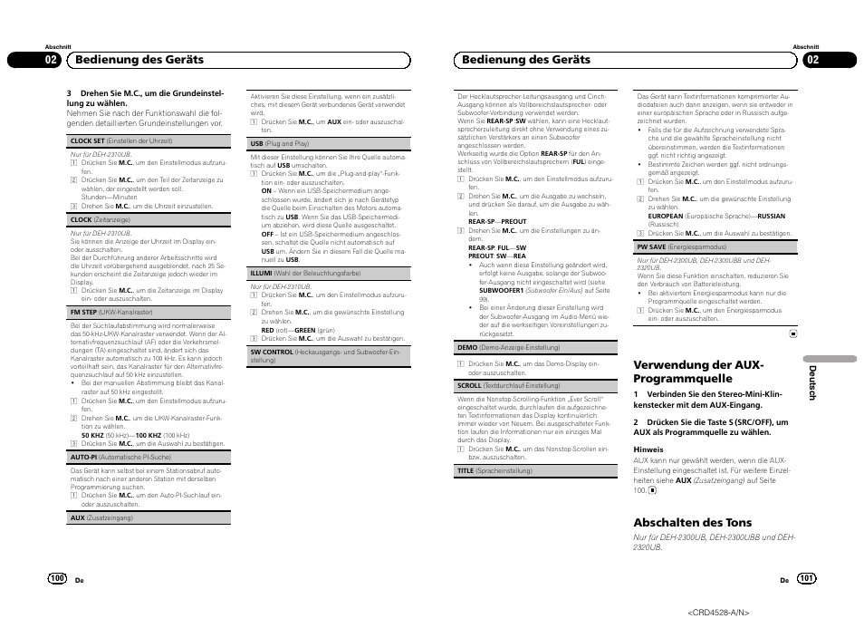 02 bedienung des geräts, Verwendung der aux- programmquelle, Abschalten des tons | Pioneer DEH-2300UB User Manual | Page 51 / 84