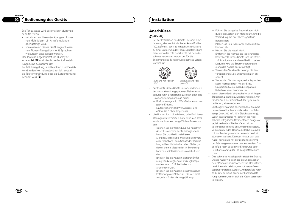 02 bedienung des geräts anschlüsse, 03 installation | Pioneer DEH-2300UB User Manual | Page 52 / 84
