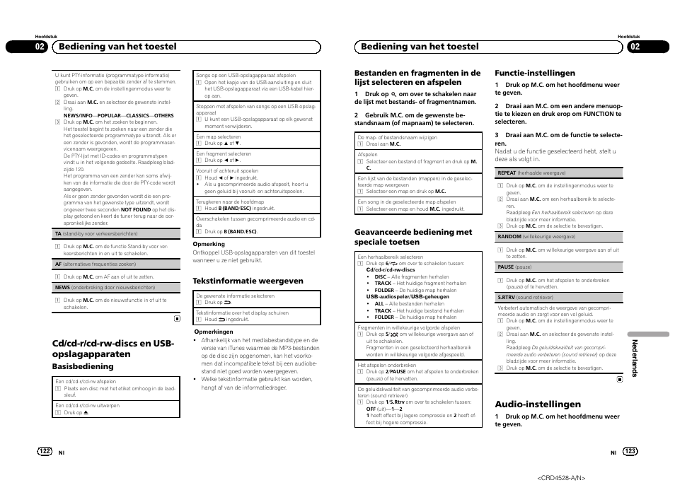 Cd/cd-r/cd-rw-discs en usb- opslagapparaten, 02 bediening van het toestel, Audio-instellingen | Pioneer DEH-2300UB User Manual | Page 62 / 84