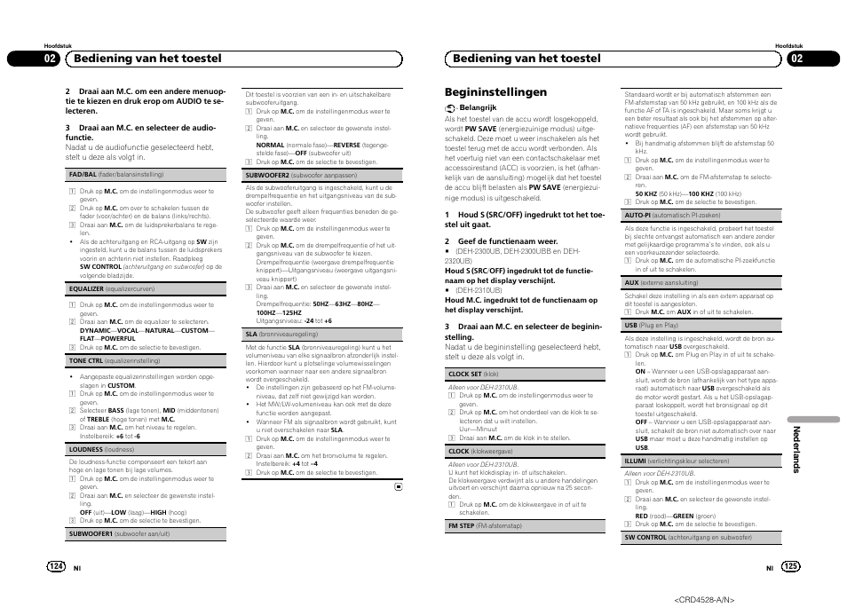 02 bediening van het toestel begininstellingen, 02 bediening van het toestel | Pioneer DEH-2300UB User Manual | Page 63 / 84