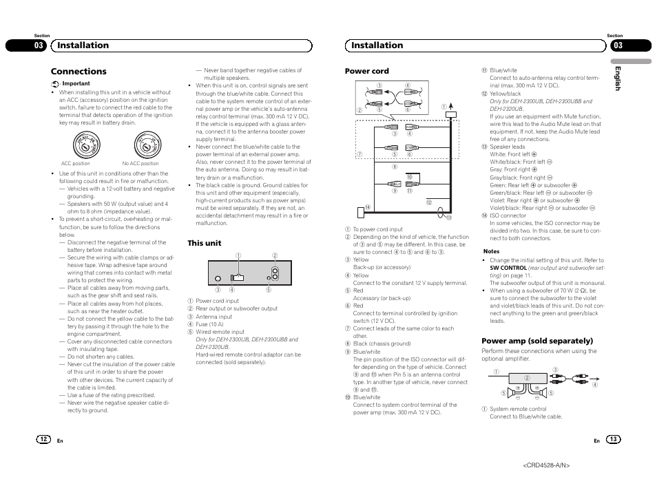Connections, 03 installation | Pioneer DEH-2300UB User Manual | Page 7 / 84