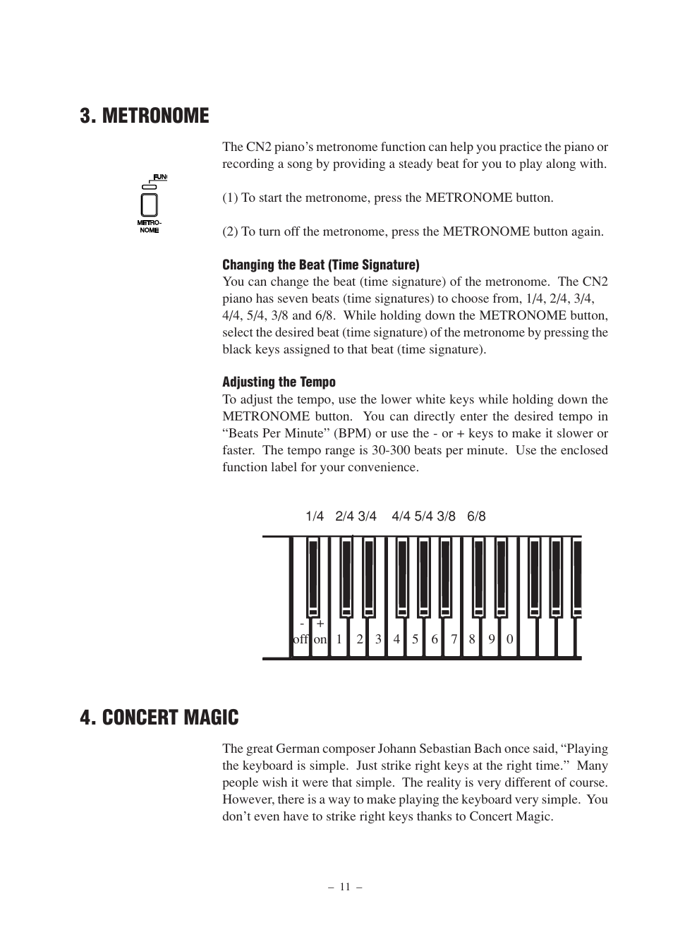 Metronome, Concert magic | Kawai CN2 User Manual | Page 11 / 28