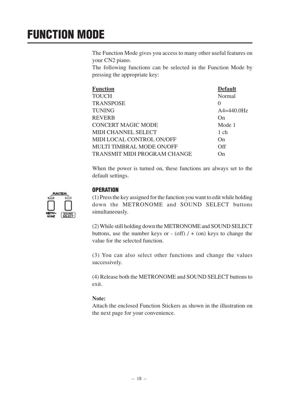 Function mode | Kawai CN2 User Manual | Page 18 / 28