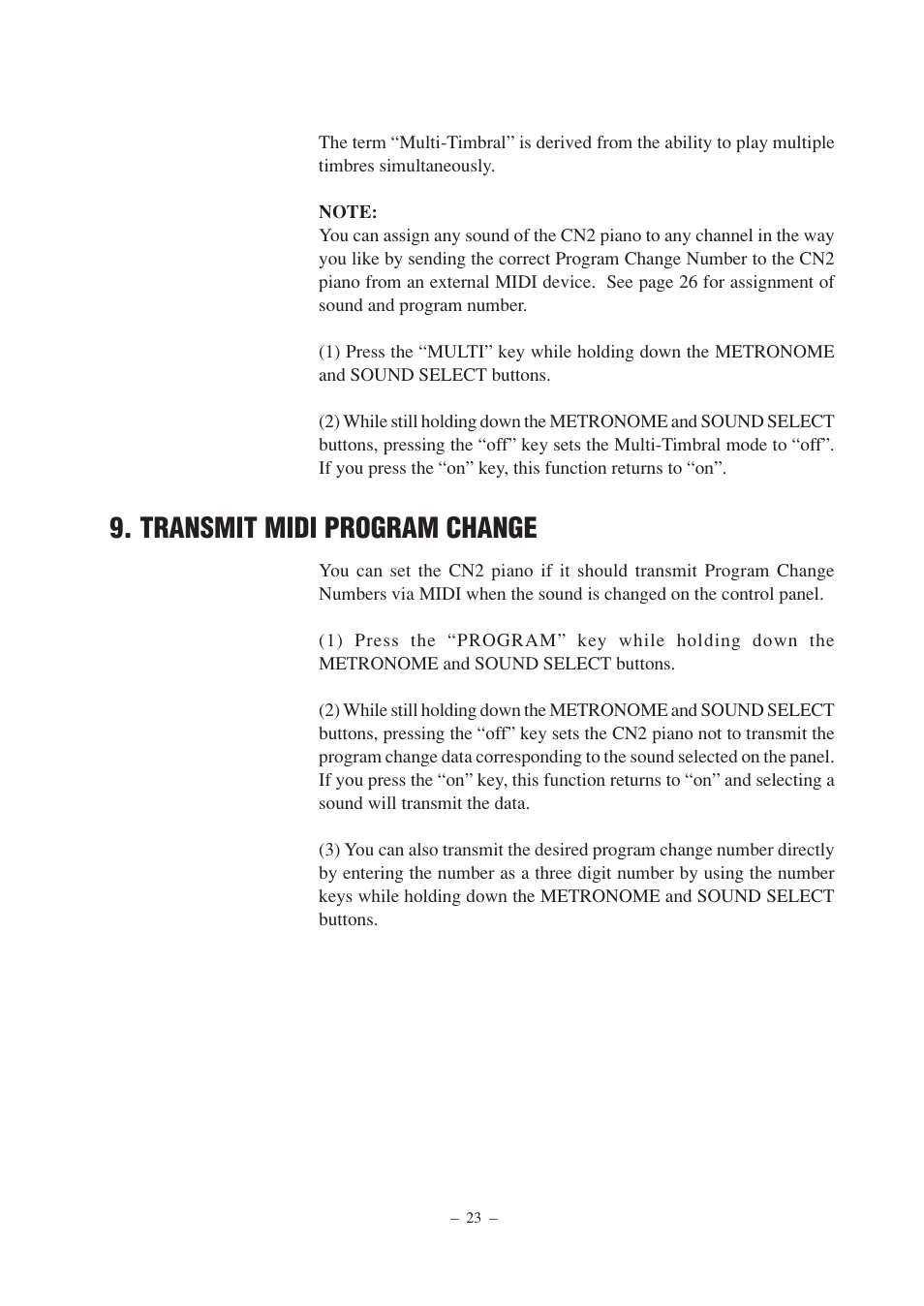 Transmit midi program change | Kawai CN2 User Manual | Page 23 / 28