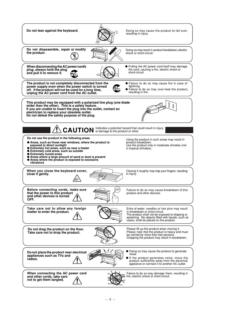 Caution | Kawai CN2 User Manual | Page 4 / 28