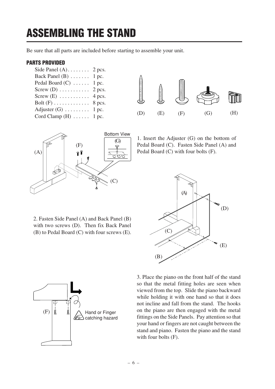 Assembling the stand | Kawai CN2 User Manual | Page 6 / 28