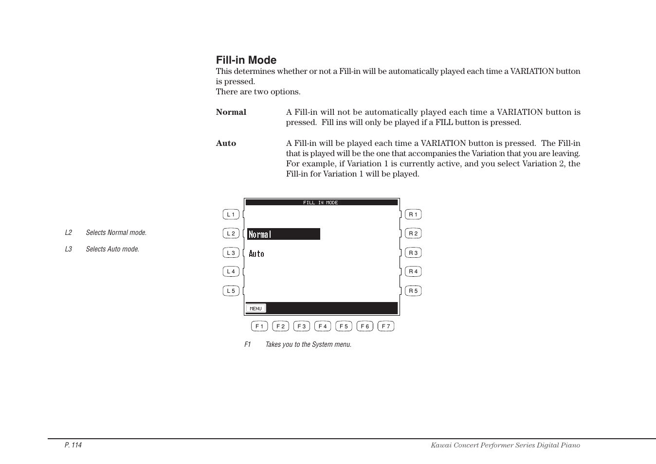 Fill-in mode | Kawai CP115 User Manual | Page 120 / 182