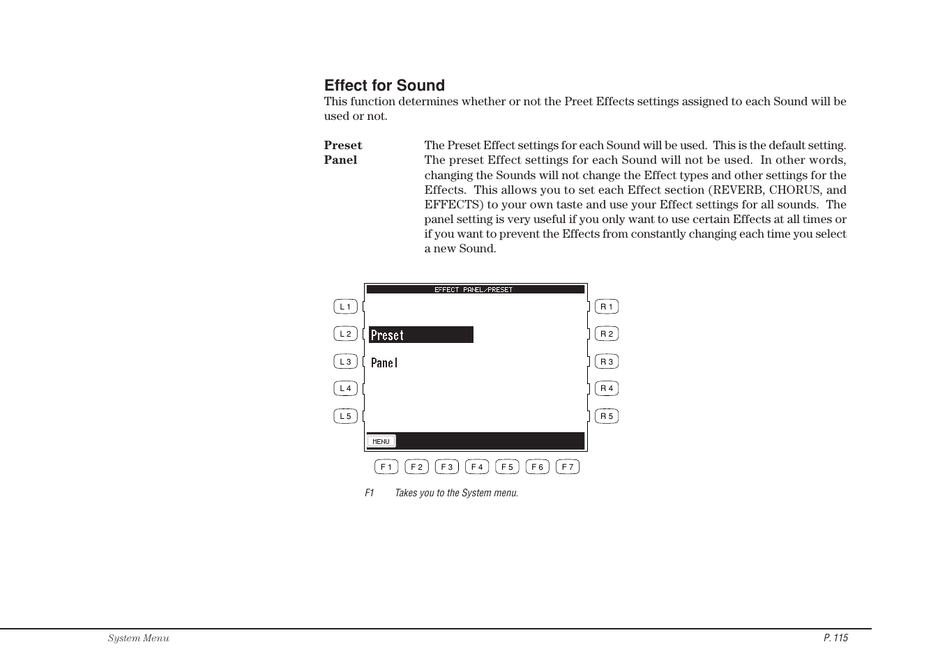 Effect for sound | Kawai CP115 User Manual | Page 121 / 182