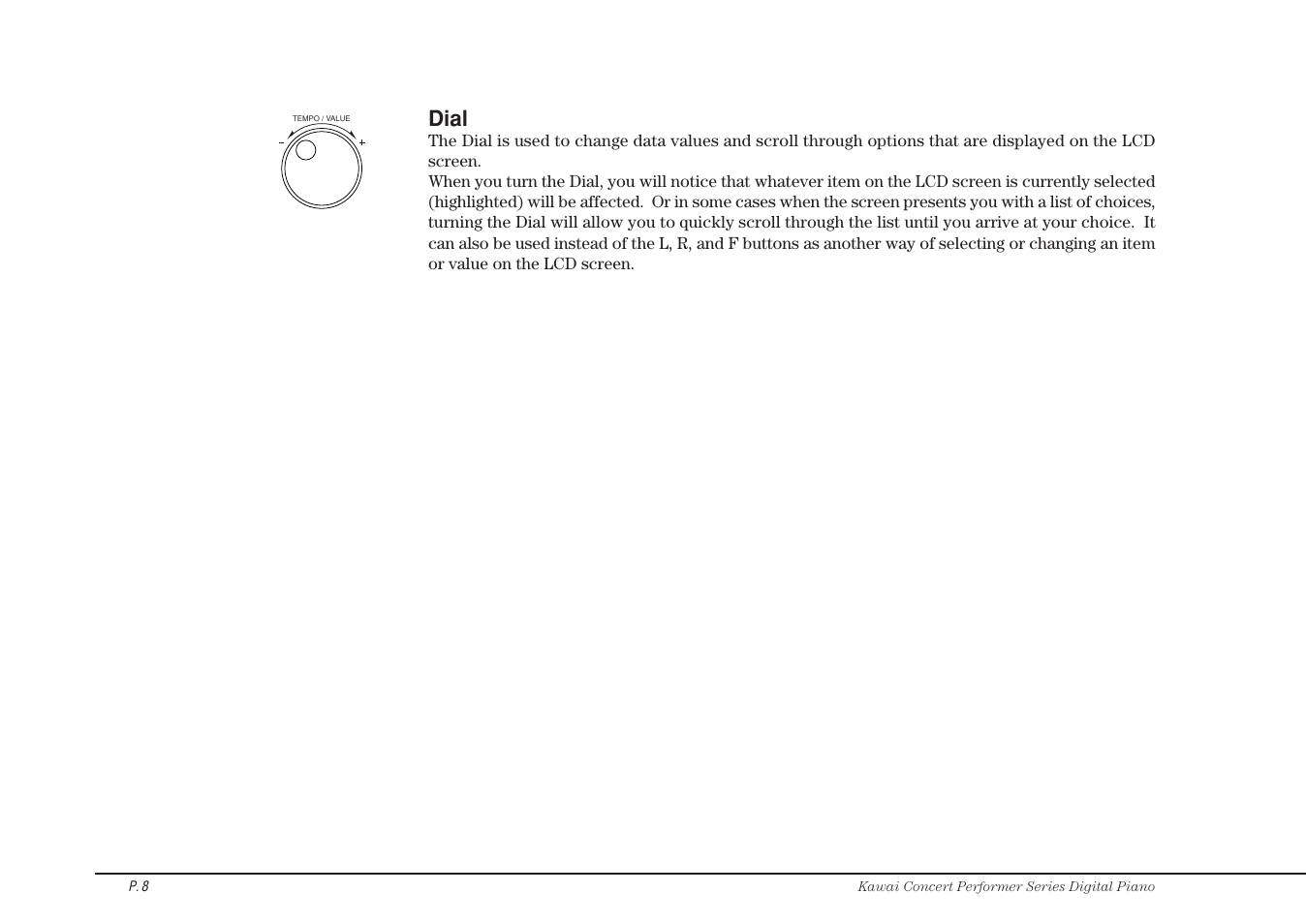 Dial | Kawai CP115 User Manual | Page 14 / 182