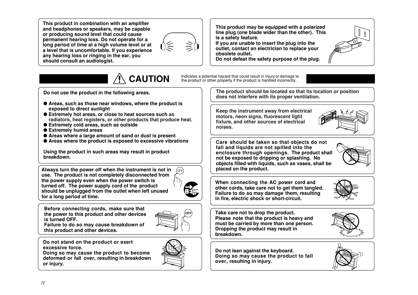 Caution | Kawai CP115 User Manual | Page 4 / 182