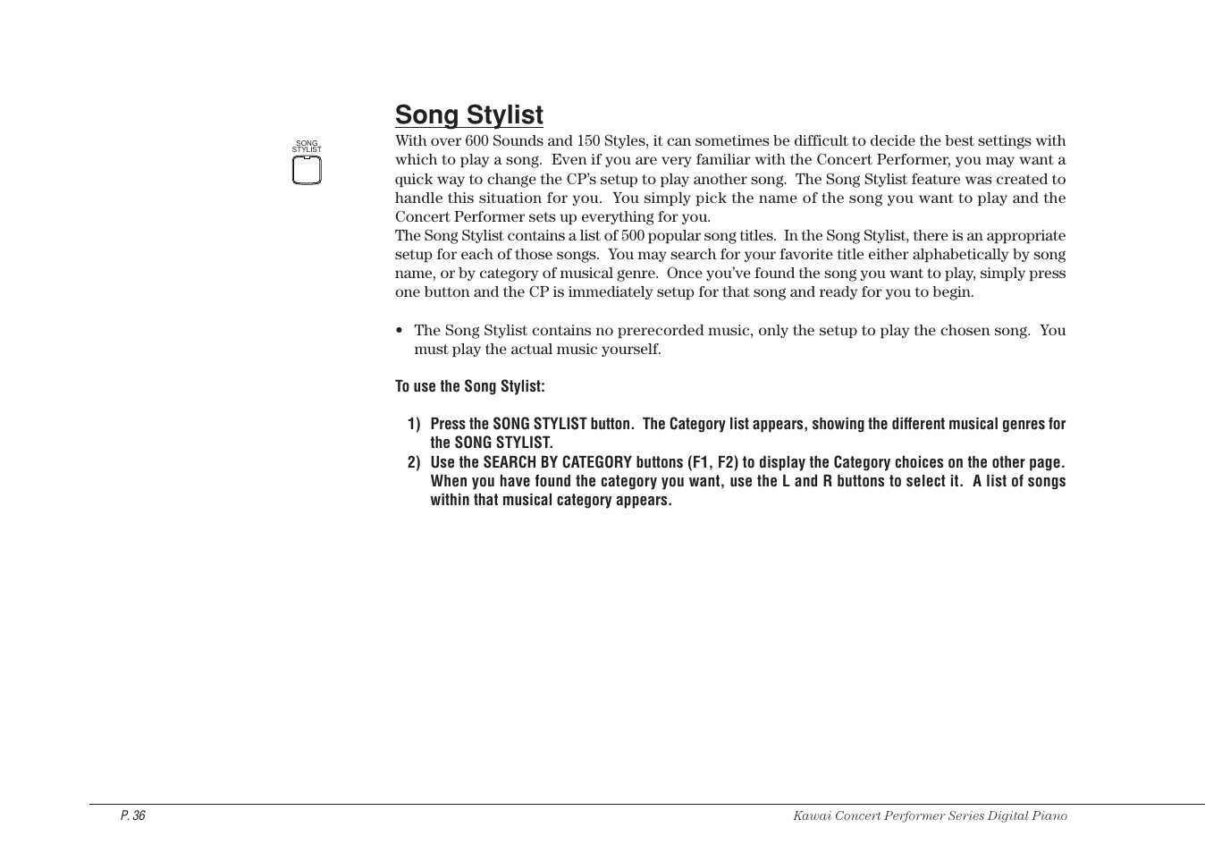 Song stylist | Kawai CP115 User Manual | Page 42 / 182