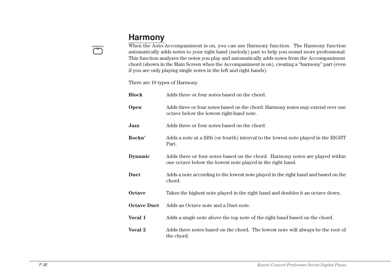 Harmony | Kawai CP115 User Manual | Page 46 / 182