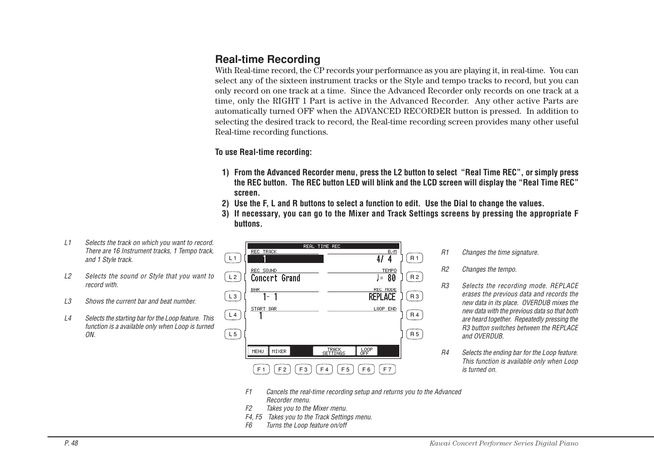 Real-time recording | Kawai CP115 User Manual | Page 54 / 182