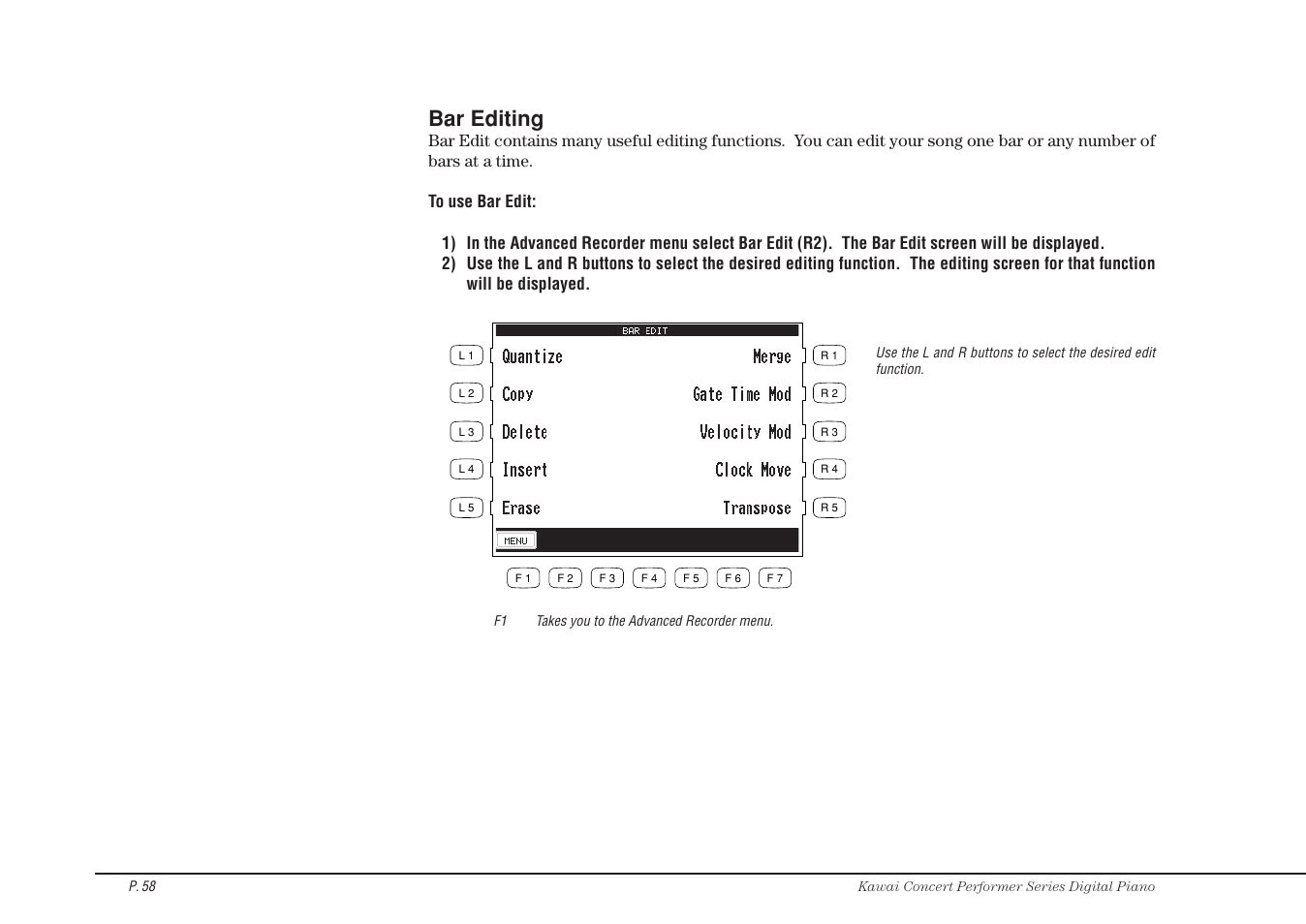 Bar editing | Kawai CP115 User Manual | Page 64 / 182