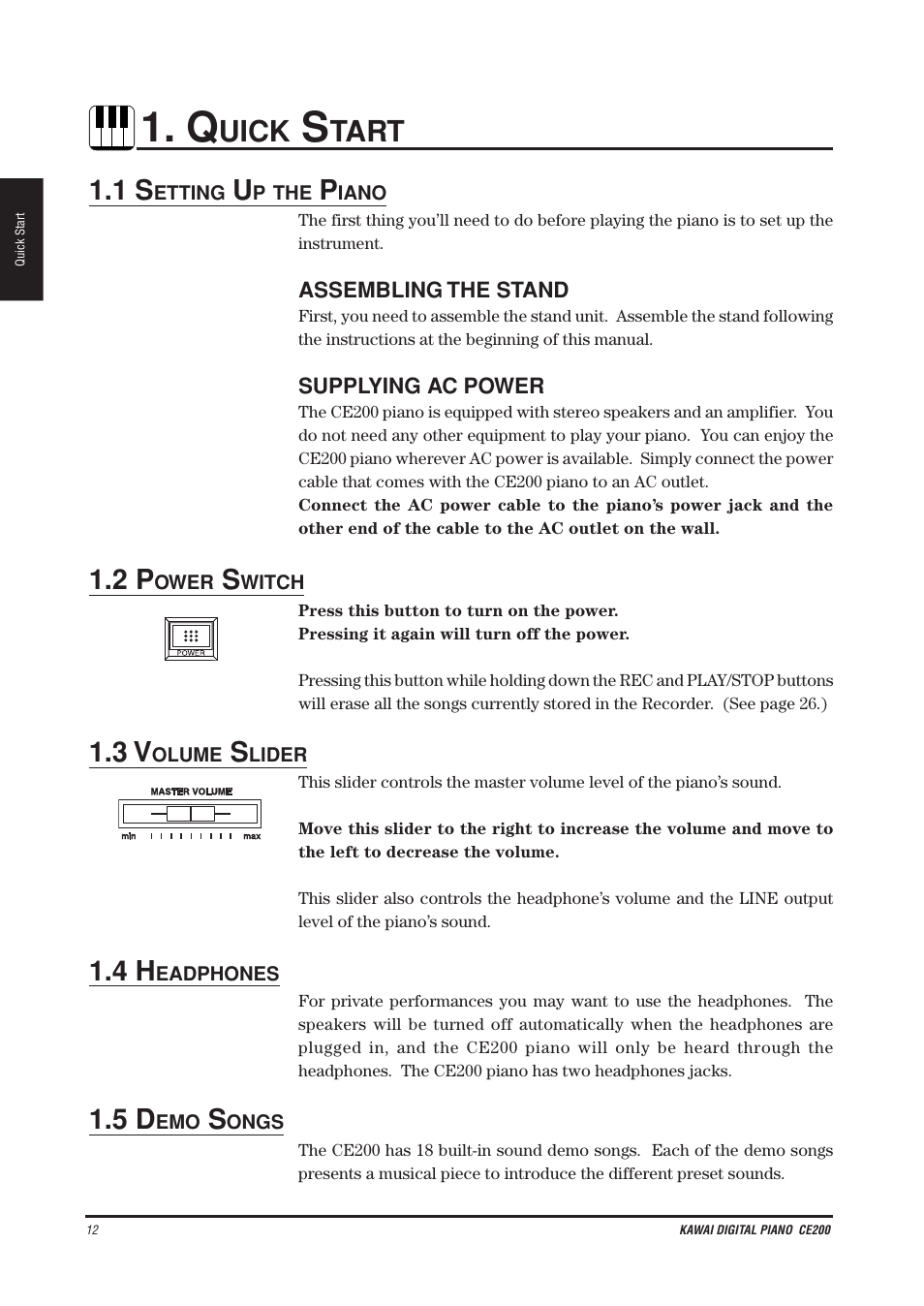 Uick, Tart | Kawai CE200 User Manual | Page 12 / 60