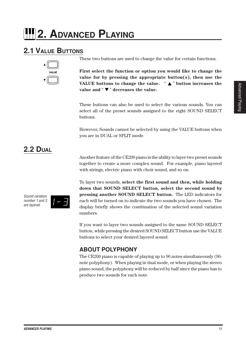 Dvanced, Laying | Kawai CE200 User Manual | Page 15 / 60