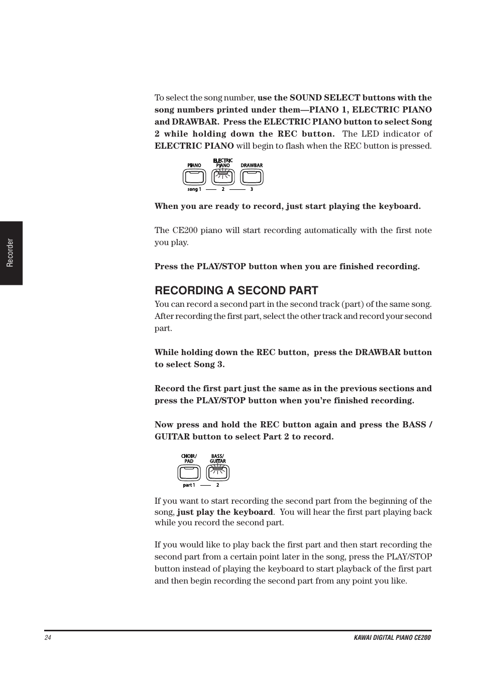 Recording a second part | Kawai CE200 User Manual | Page 24 / 60