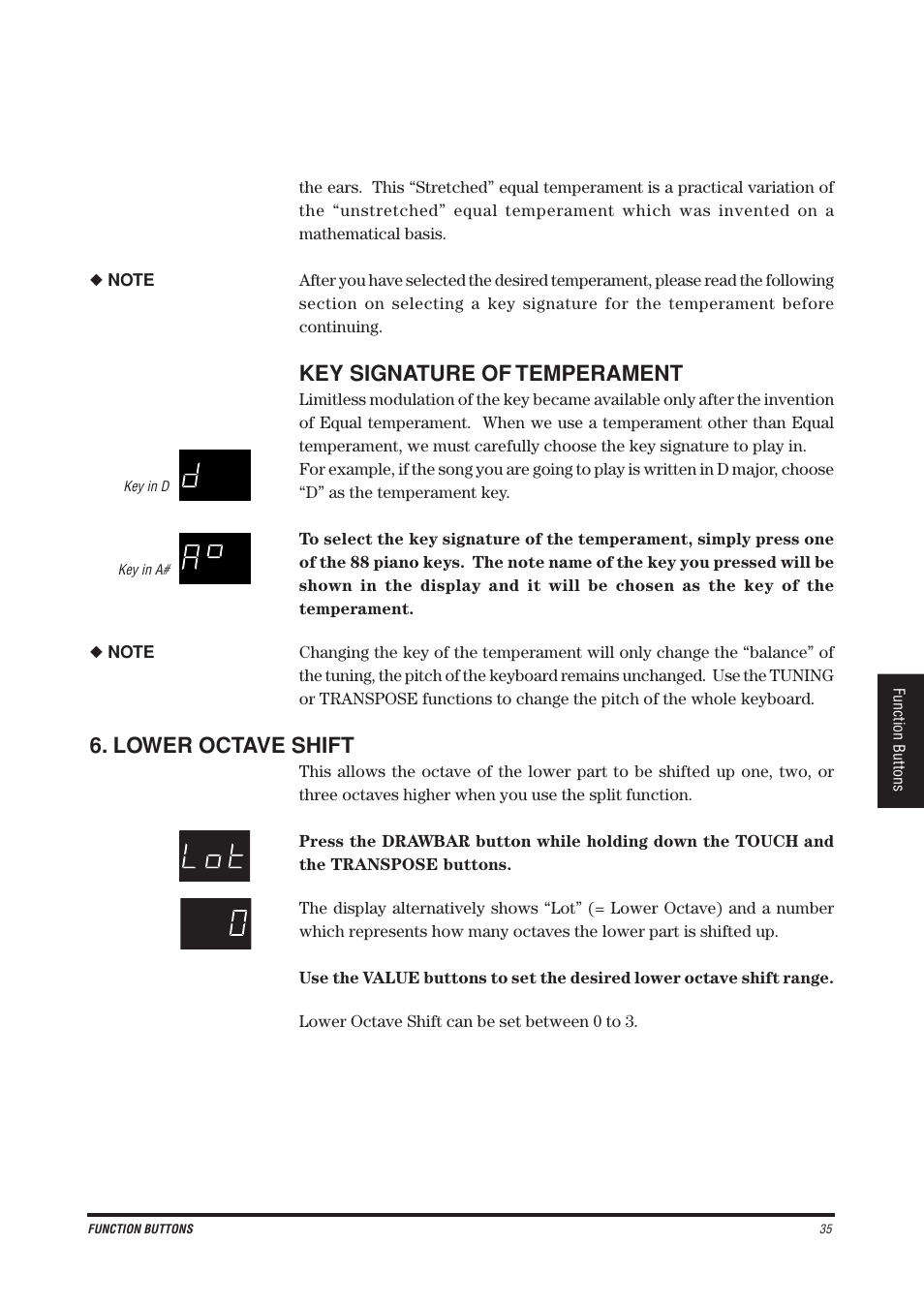 Key signature of temperament, Lower octave shift | Kawai CE200 User Manual | Page 35 / 60