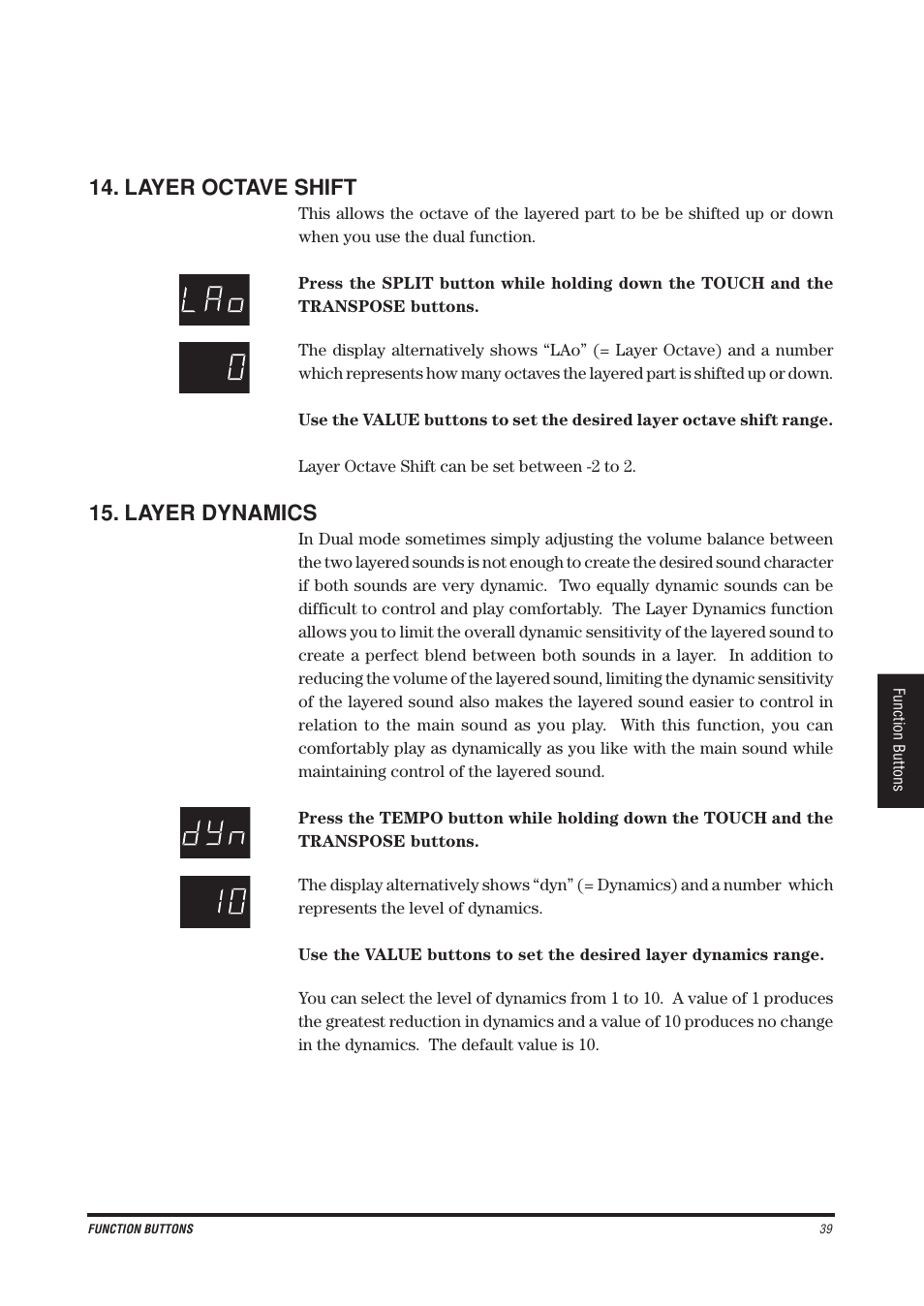 Layer octave shift, Layer dynamics | Kawai CE200 User Manual | Page 39 / 60