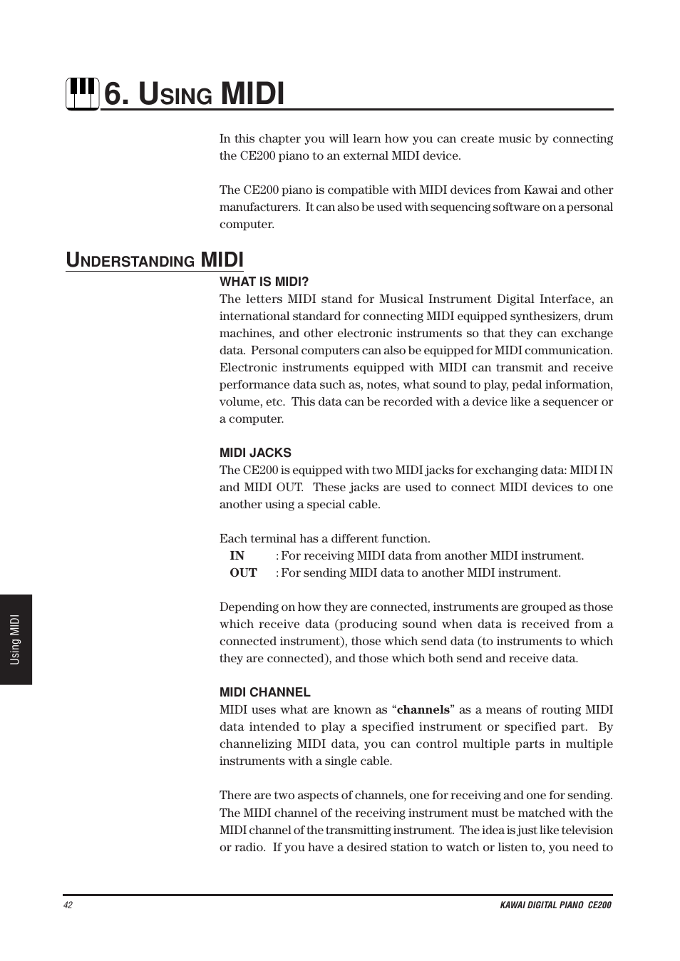 Sing, Midi | Kawai CE200 User Manual | Page 42 / 60