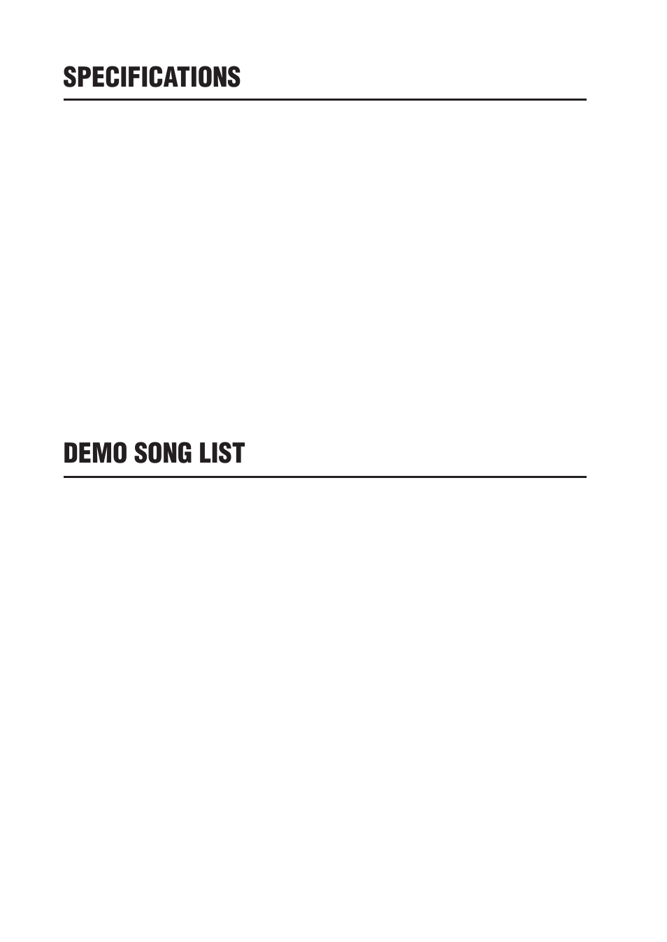 Specifications, Demo song list | Kawai CN290 User Manual | Page 22 / 24